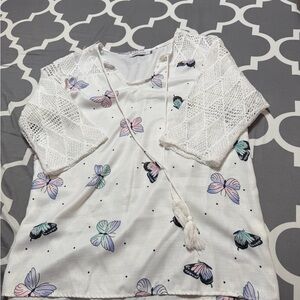 MISSLOOK White Butterfly Print Blouse